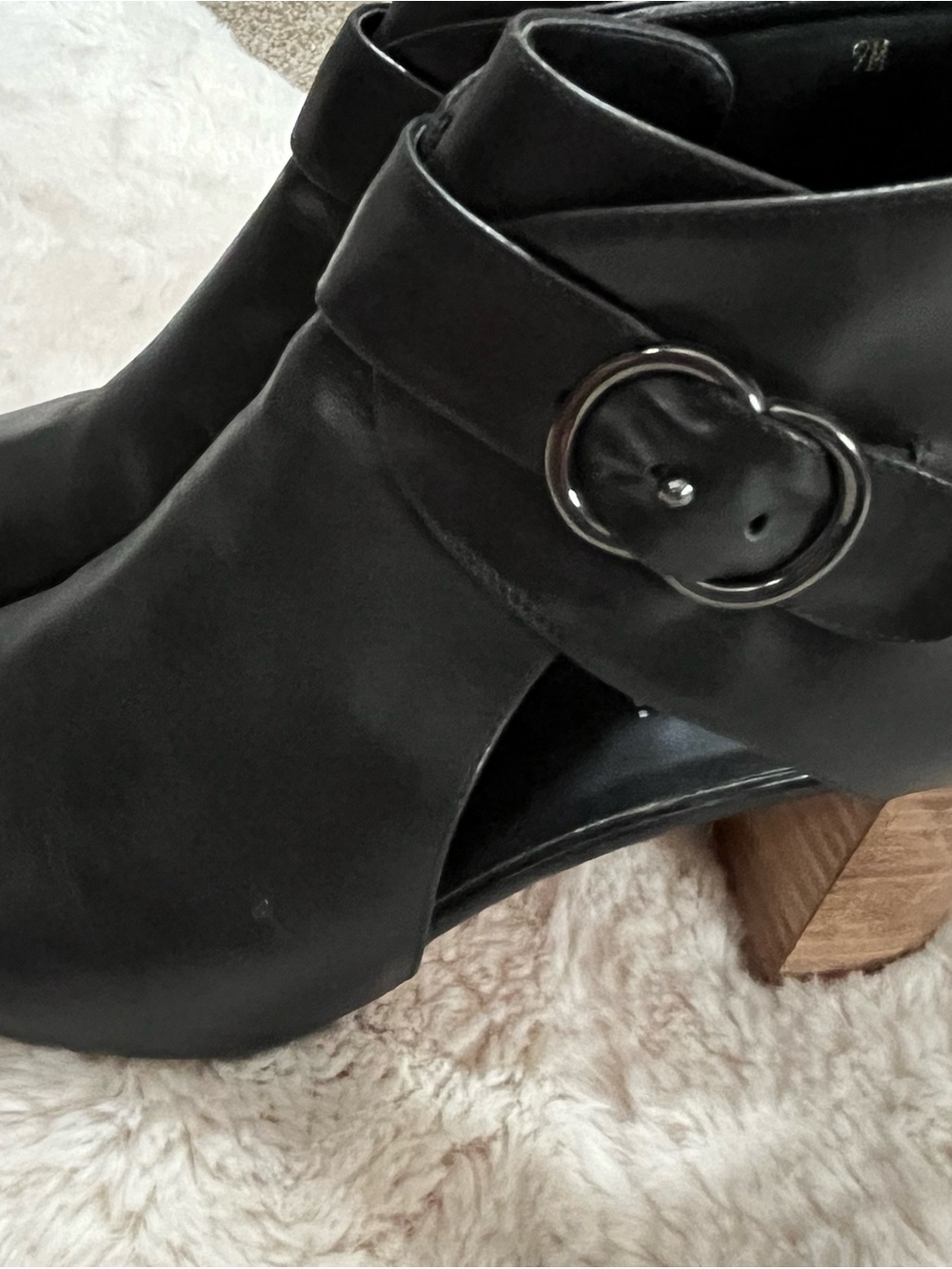 Vaneli Black Open-Toe Mule with Heart Buckle